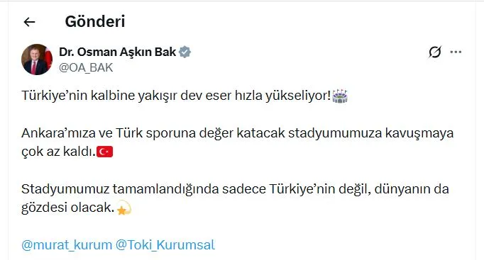 Ankara 19 Mayıs Stadyumu hızla tamamlanıyor