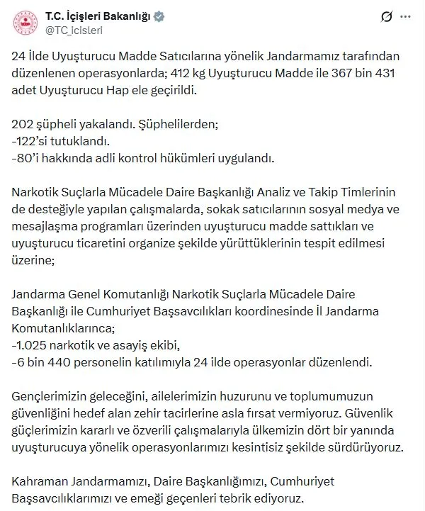 24 ilde eş zamanlı zehir operasyonu