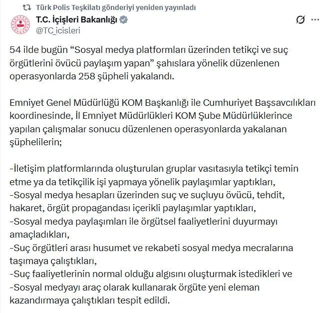 Sosyal medyada suç örgütü propagandasına dev operasyon