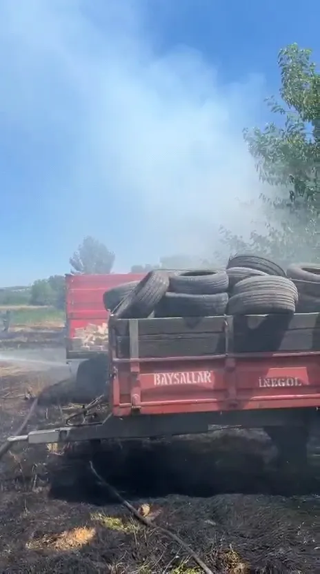 İnegöl’de tarlayı küle çeviren yangın korkuttu