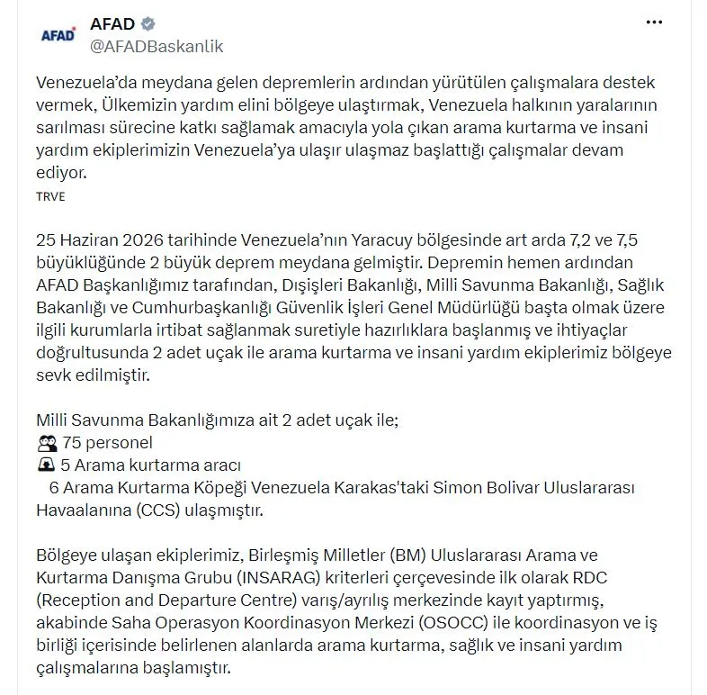 Türkiye'den Venezuela'ya binlerce kilometre öteden uzanan yardım eli