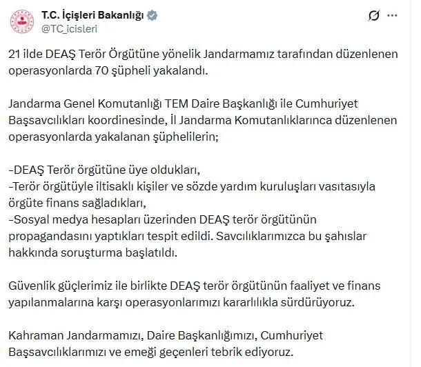 Türkiye genelinde eş zamanlı DEAŞ operasyonu