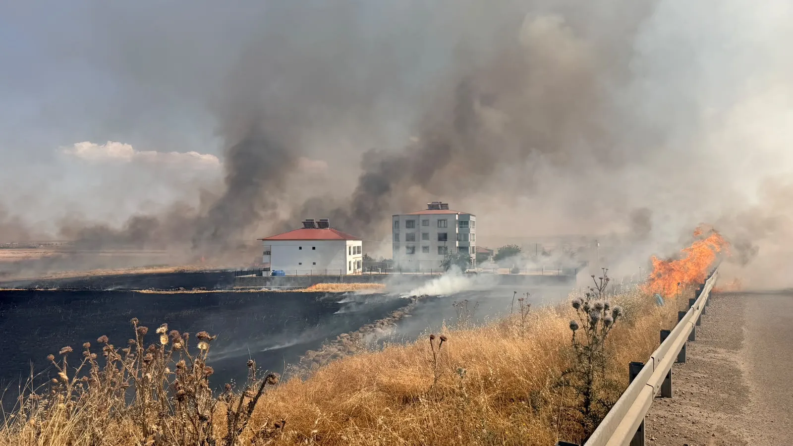 Diyarbakır'da anız yangını yerleşim yerlerini tehdit etti