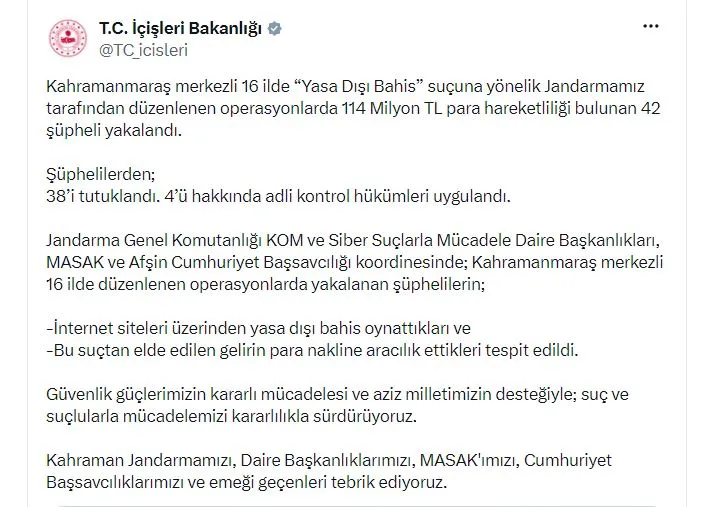 16 ilde yasa dışı bahis operasyonu 38 kişiyi cezaevine gönderdi