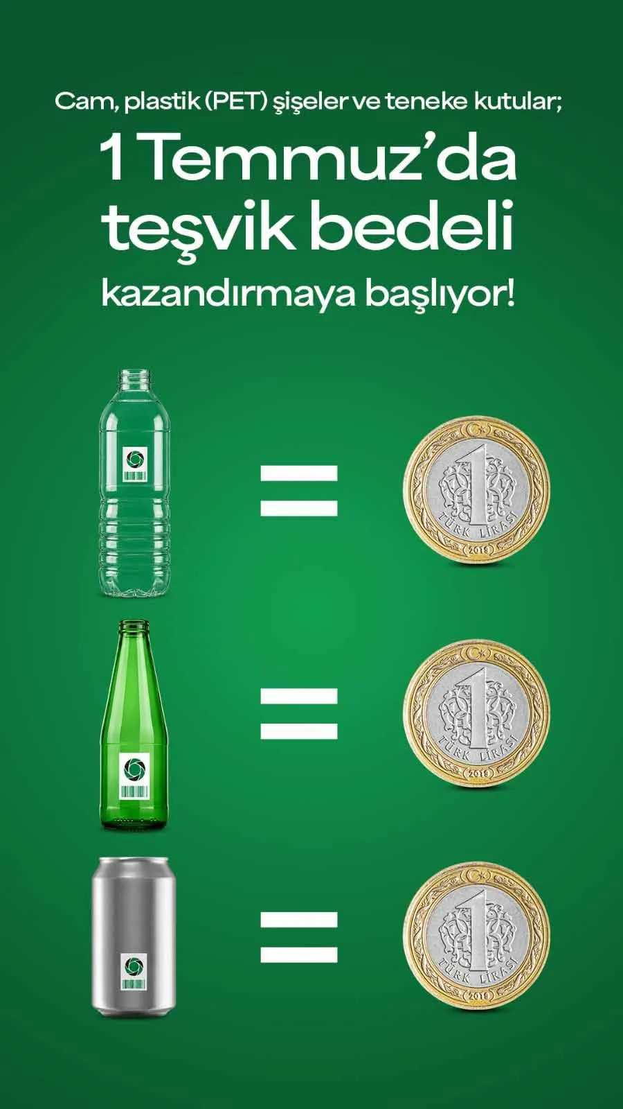 Boş şişeleri geri getir 1 TL kazan