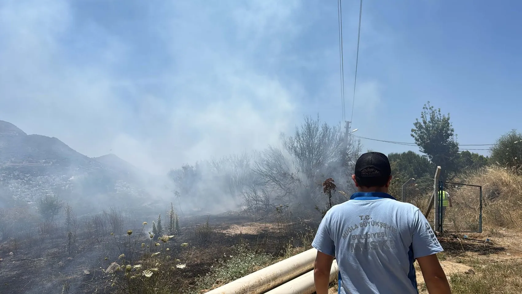 Bodrum Turgutreis’te elektrik telleri makilik alanı tutuşturdu