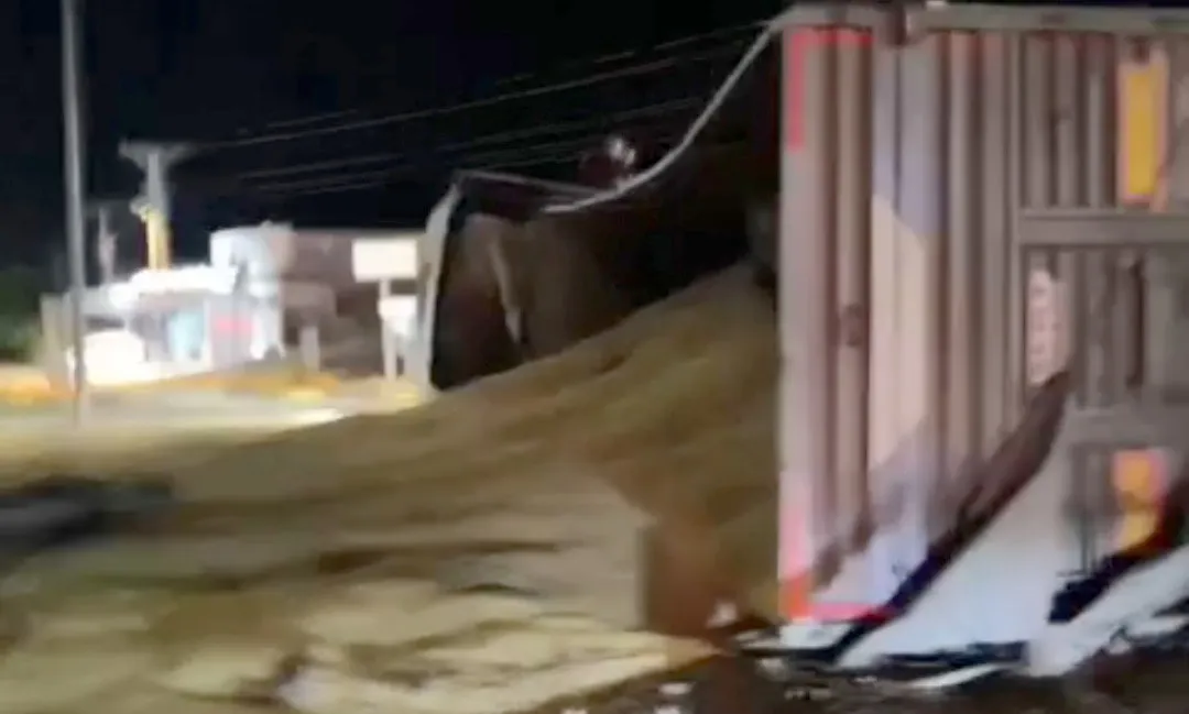 İslahiye yolunda devrilen TIR trafiği arpa tarlasına çevirdi