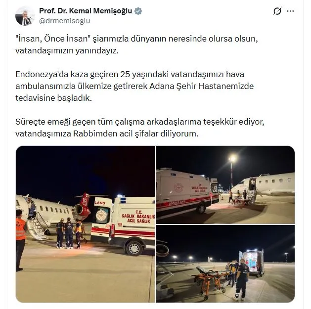 Endonezya'da kaza geçiren Türk vatandaşı Türkiye'ye getirildi