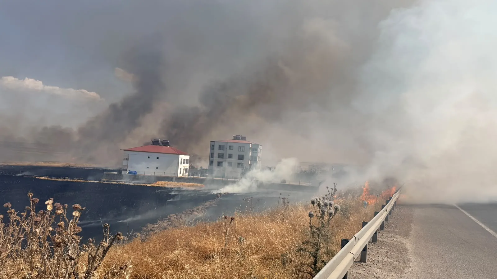 Diyarbakır'da anız yangını yerleşim yerlerini tehdit etti