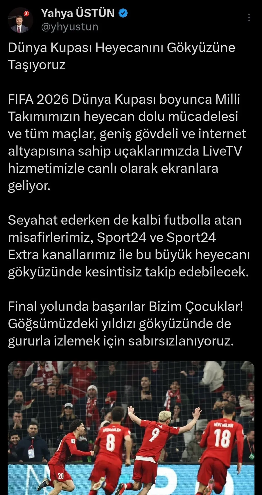 THY uçuşlarında Dünya Kupası heyecanı gökyüzüne taşınıyor