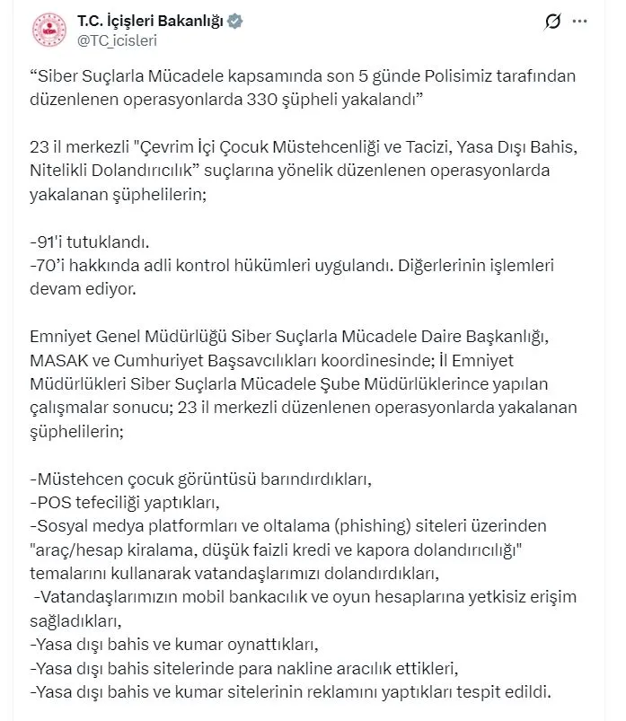 Siber suç örgütlerine 23 ilde büyük darbe