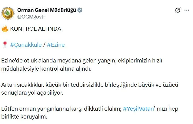 Çanakkale Ezine’de çıkan yangın korkuttu