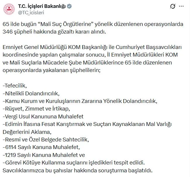 Emniyetten 65 şehirde dev mali operasyon