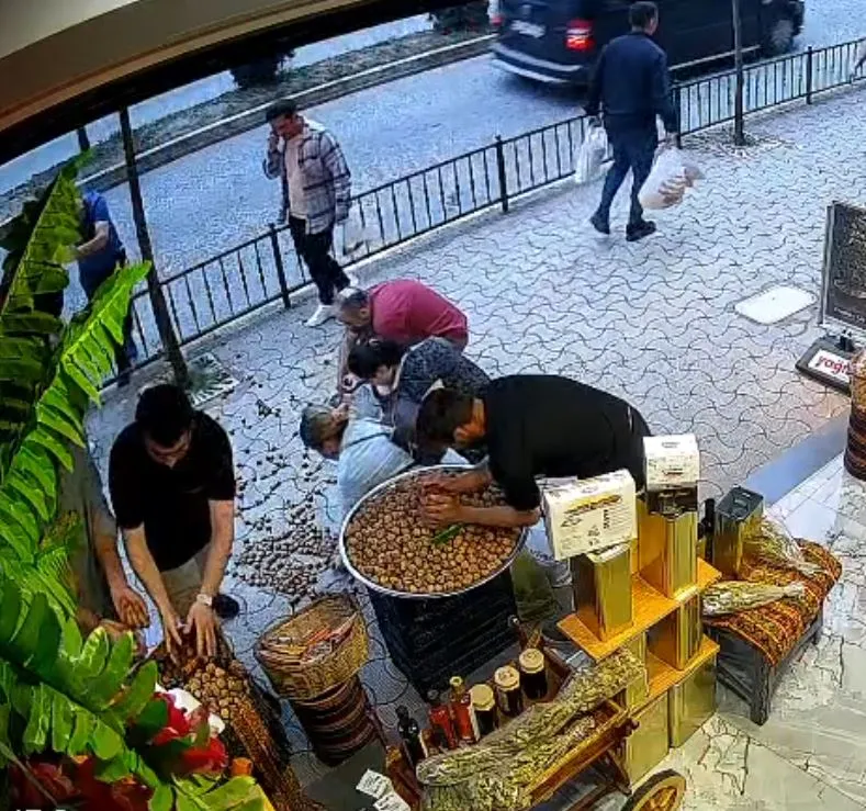 Giresun'da Sakar isimli kedi esnafın ceviz çuvalını devirdi