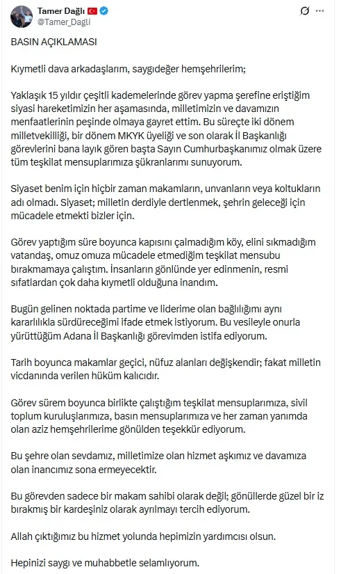 AK Parti Adana İl Başkanlığı koltuğunda bayrak değişimi