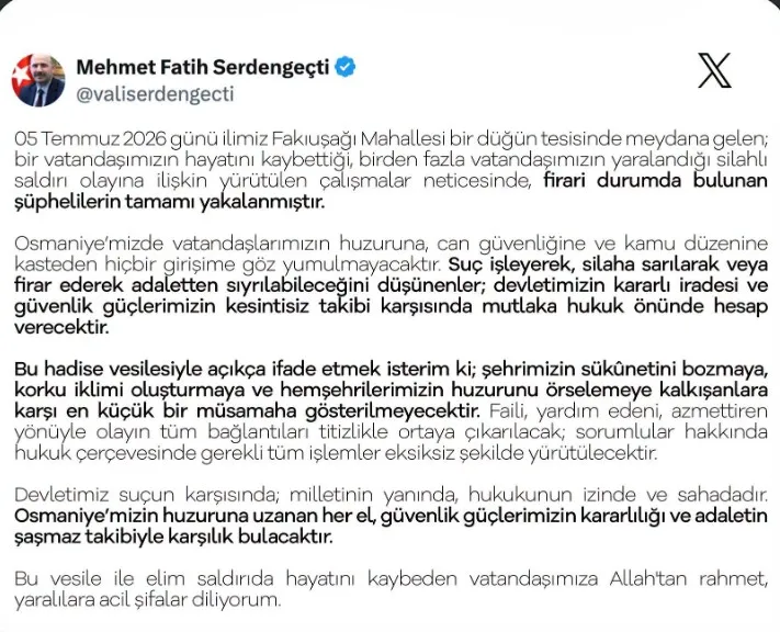 Osmaniye düğün salonundaki ölümcül kavganın tüm şüphelileri yakalandı