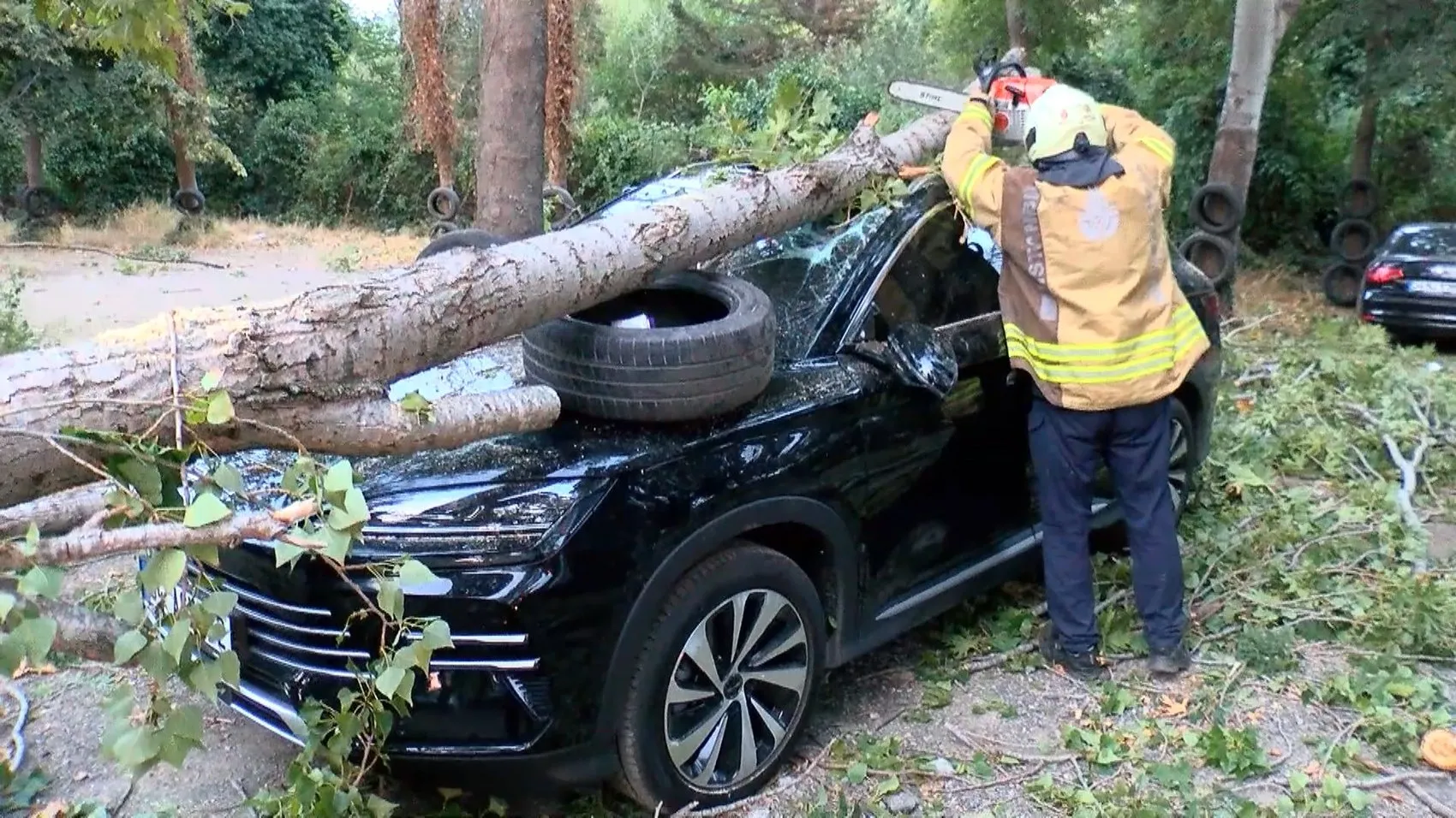 Beykoz'da fırtına bir aracı kullanılamaz hale getirdi