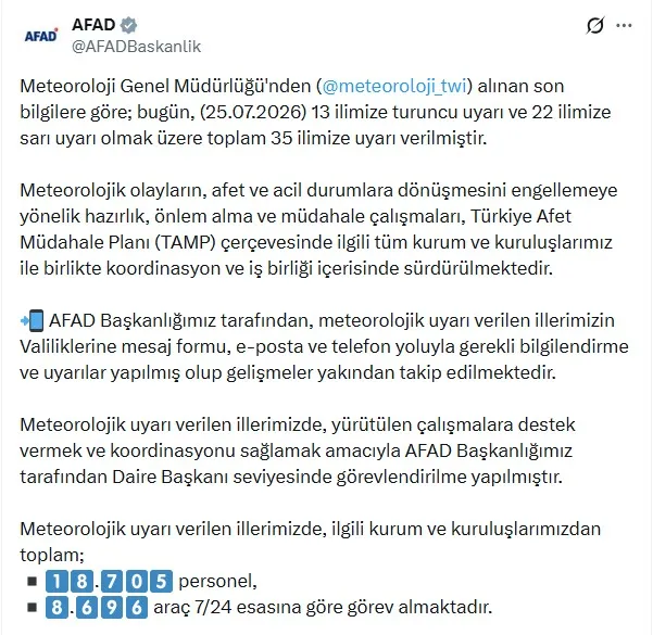 35 il için alarm verildi AFAD ekipleri sahaya indi