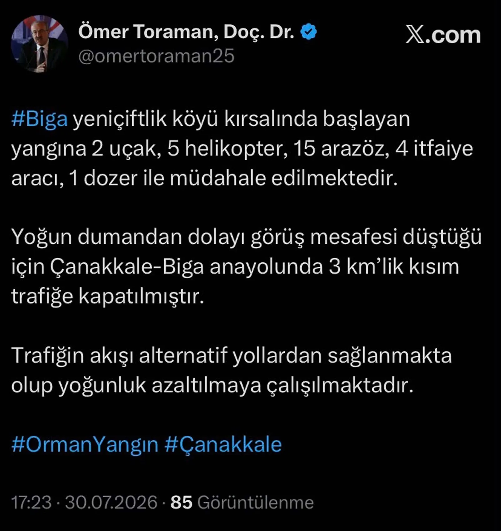 Biga’da tarım arazisi yangını ulaşımı kilitledi