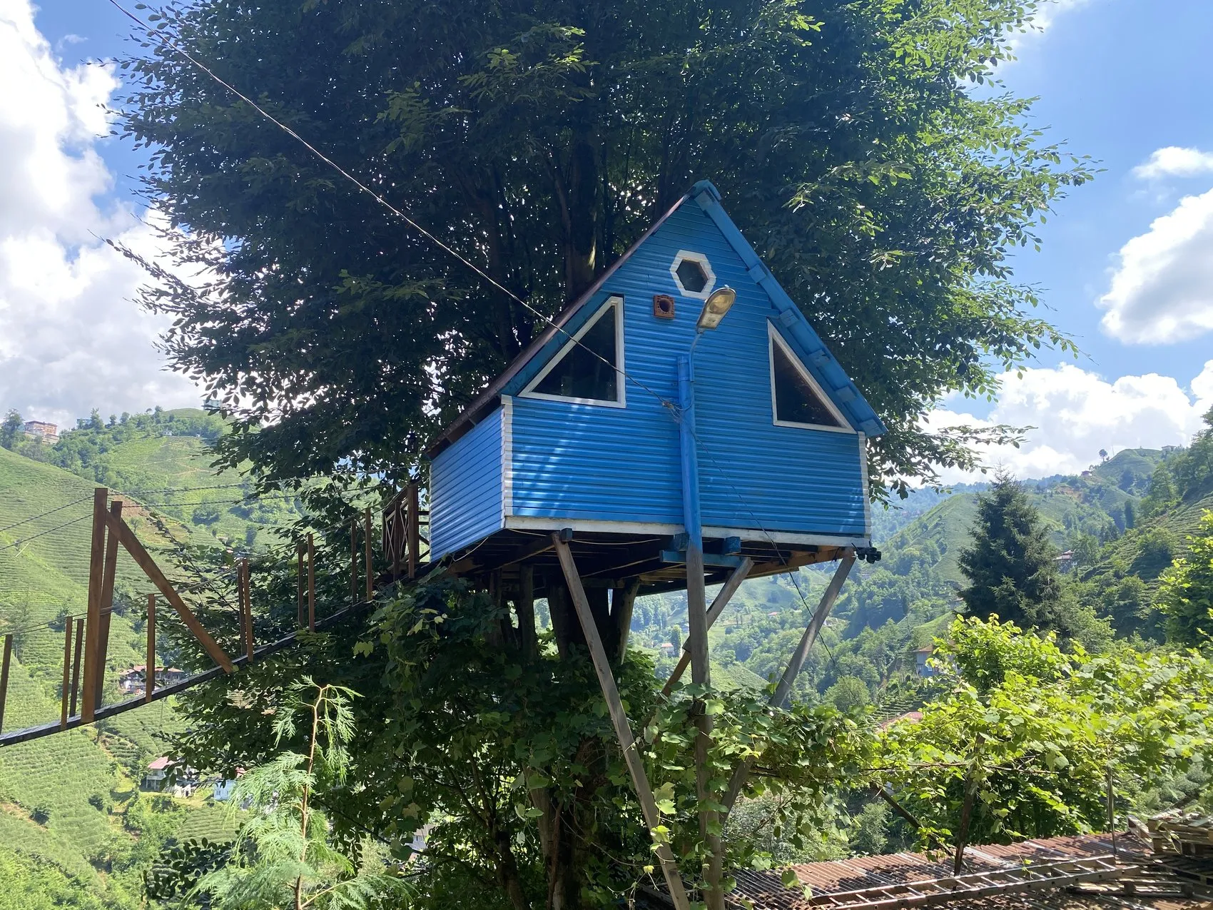 Rize’de iki kardeşin ağaç evine ulaşımı asma köprüyle sağladılar