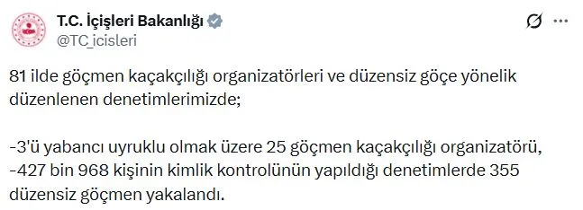 Türkiye genelinde düzensiz göç operasyonu