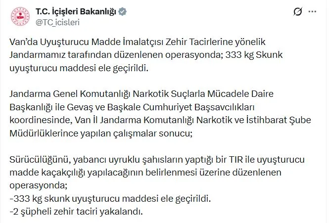 Van'da TIR operasyonuyla 333 kilo uyuşturucu yakalandı