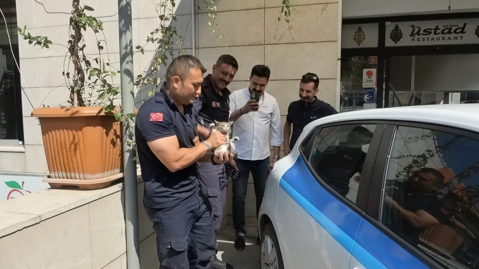 Amasya'da otomobilin motoruna sıkışan kediye itfaiye müdahalesi