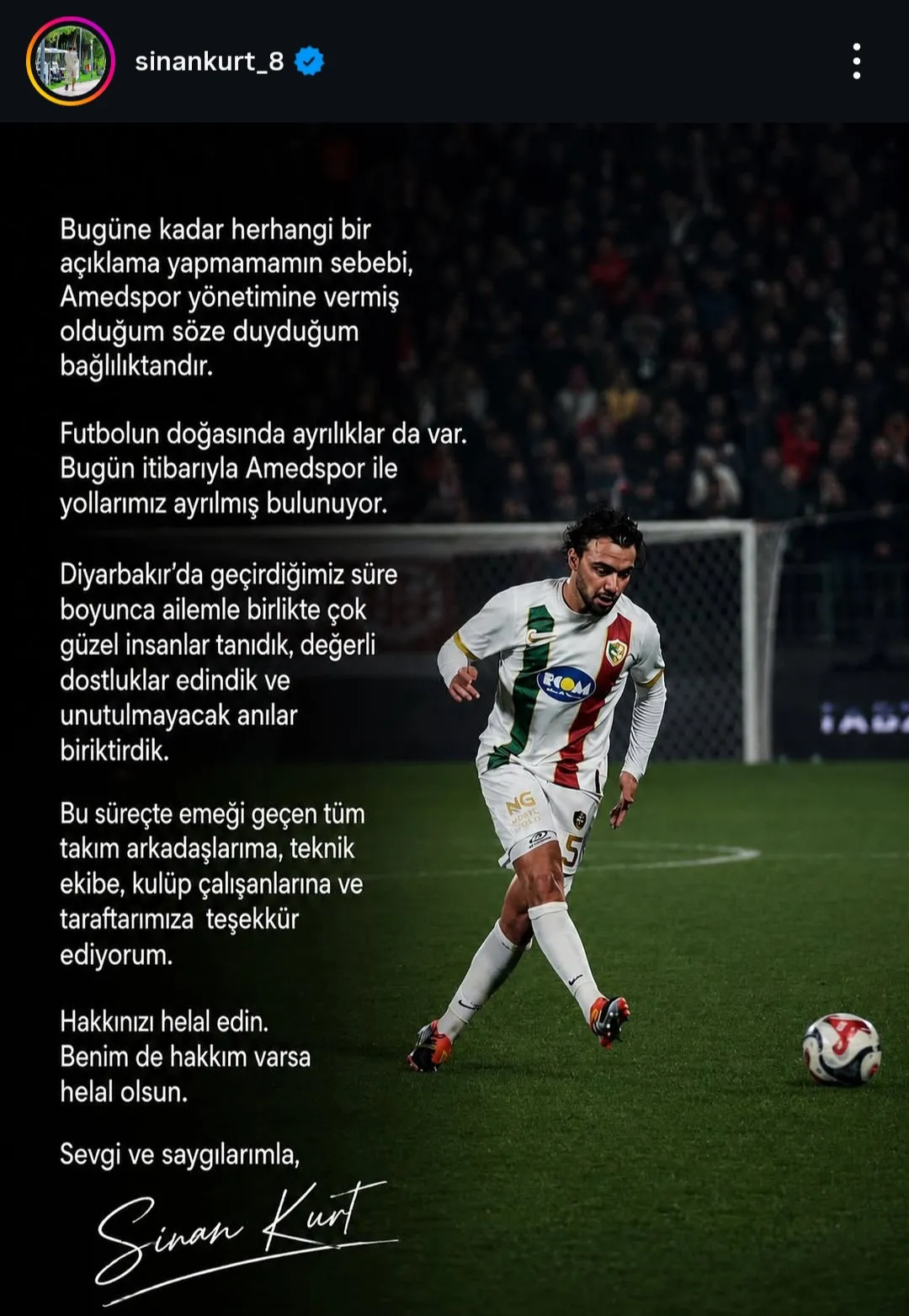 Sinan Kurt Amedspor defterini kapattı