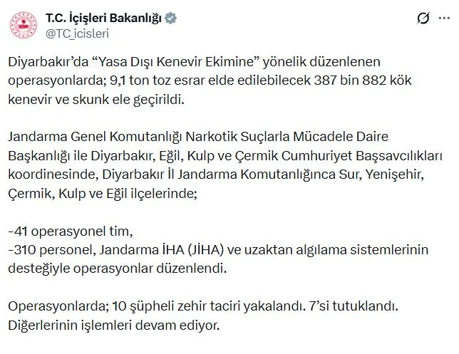 Diyarbakır'da uyuşturucu tarlalarına jandarma baskını