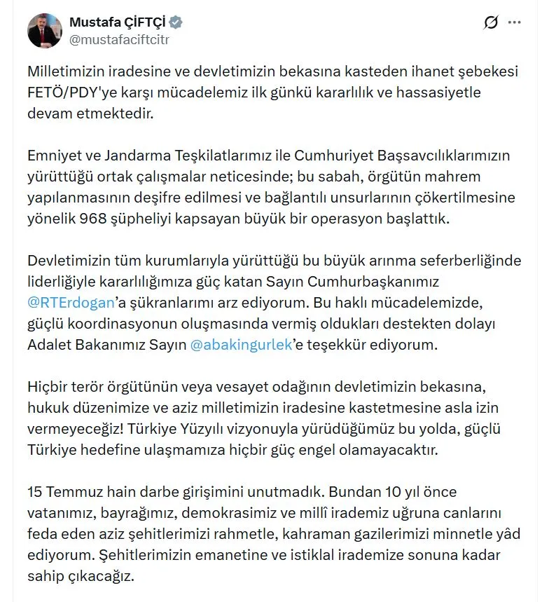 Türkiye genelinde eş zamanlı FETÖ operasyonu