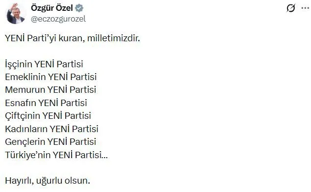Özgür Özel'in Yeni Partisi İçişleri Bakanlığı'na kaydoldu