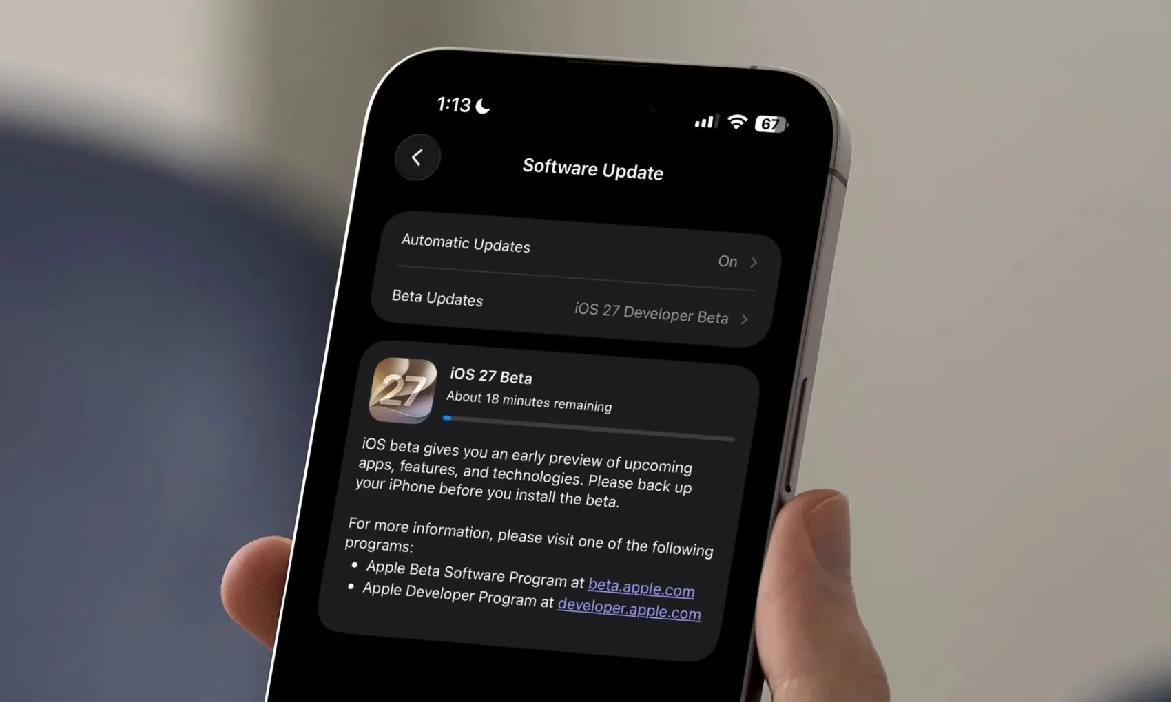 iOS 27 public beta güncellemesi yükleme