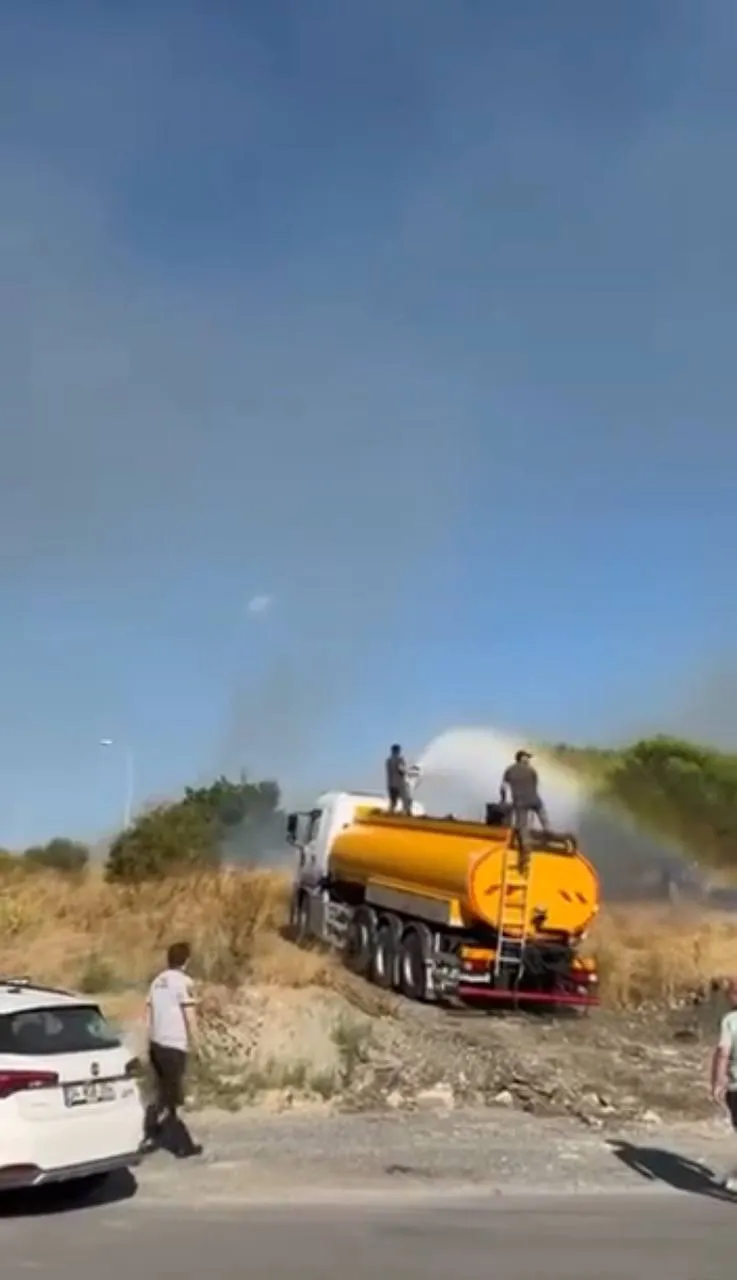 Başakşehir'de kuru otlar alevlere teslim oldu