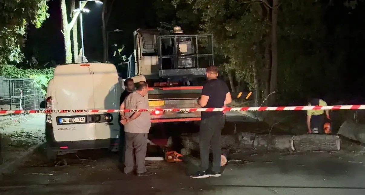 Sancaktepe'de fırtına ağacı devirdi aracın tavanını çökertti