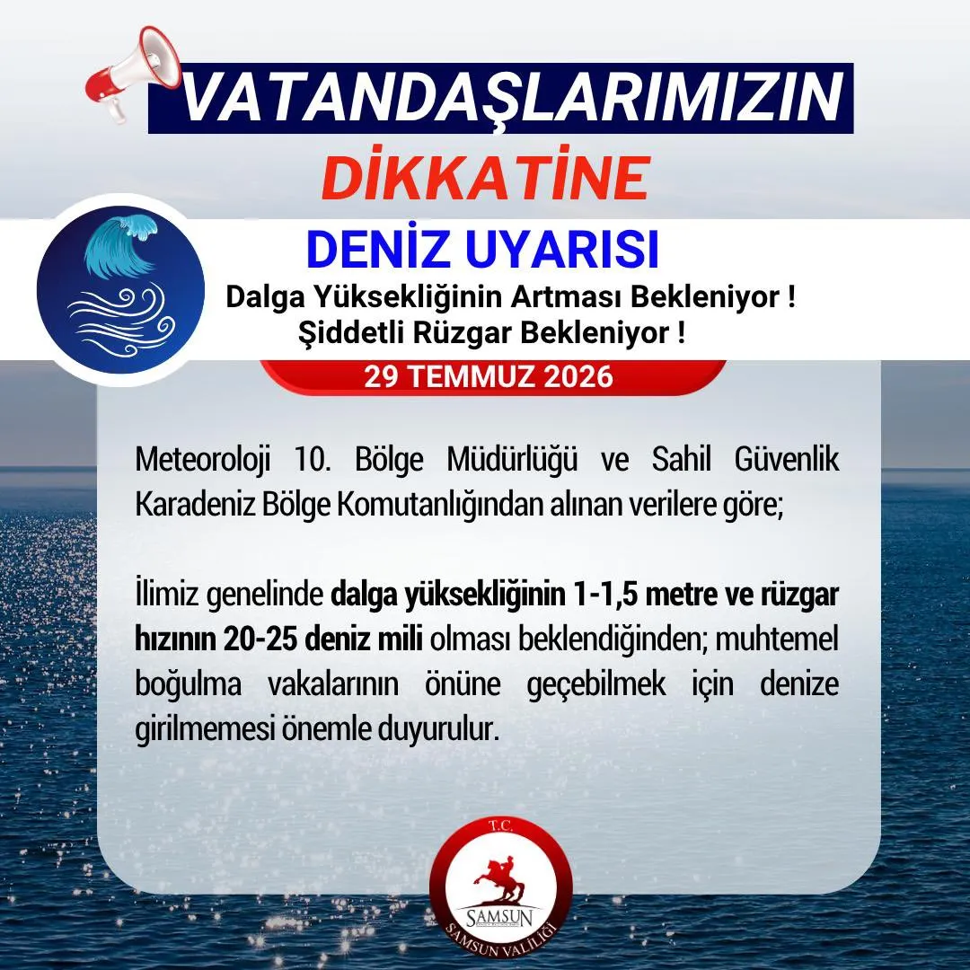 Samsun sahillerinde denize girmek bugün tehlikeli