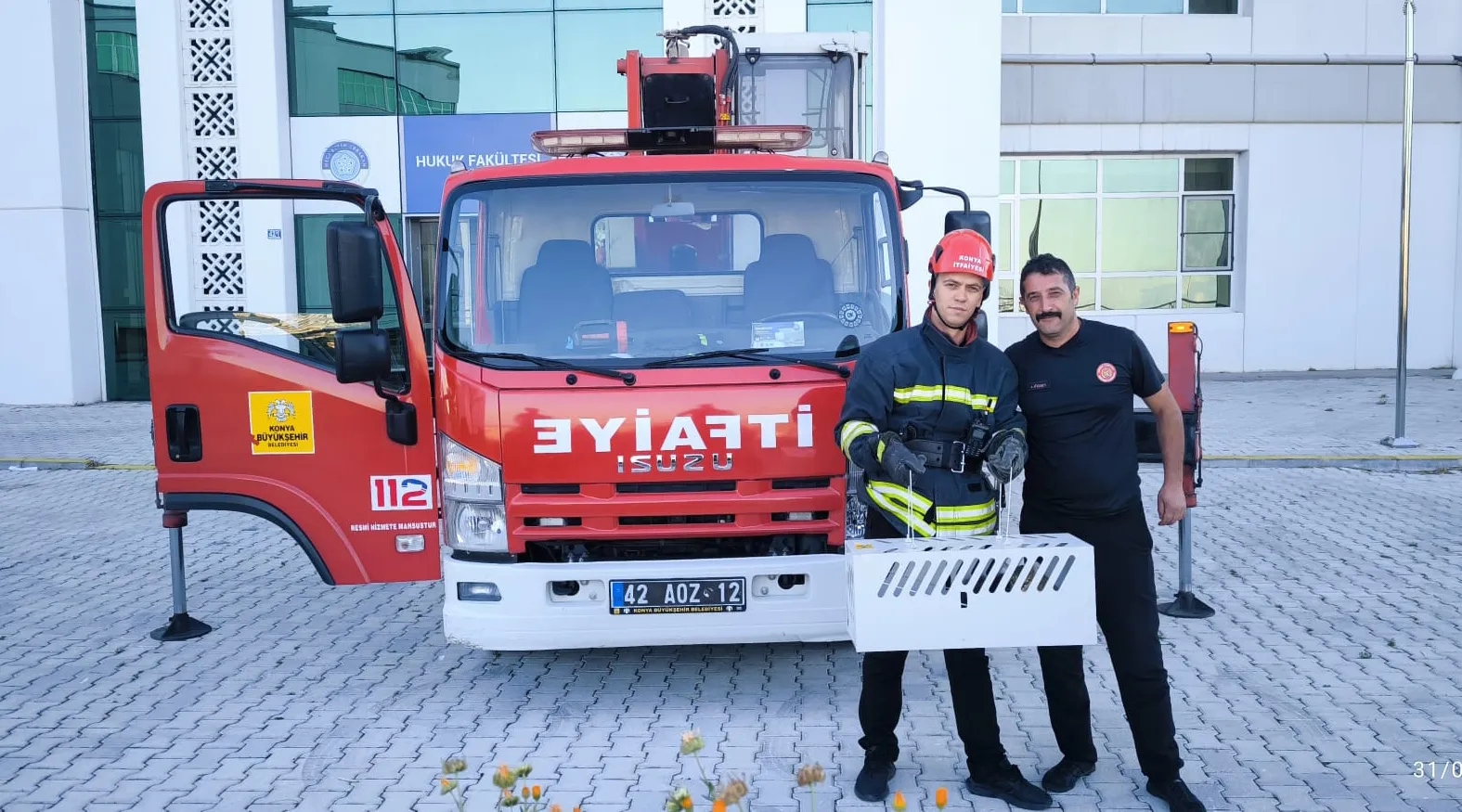 Konya'da 16 metre yükseklikteki kedi mama tuzağıyla kurtarıldı