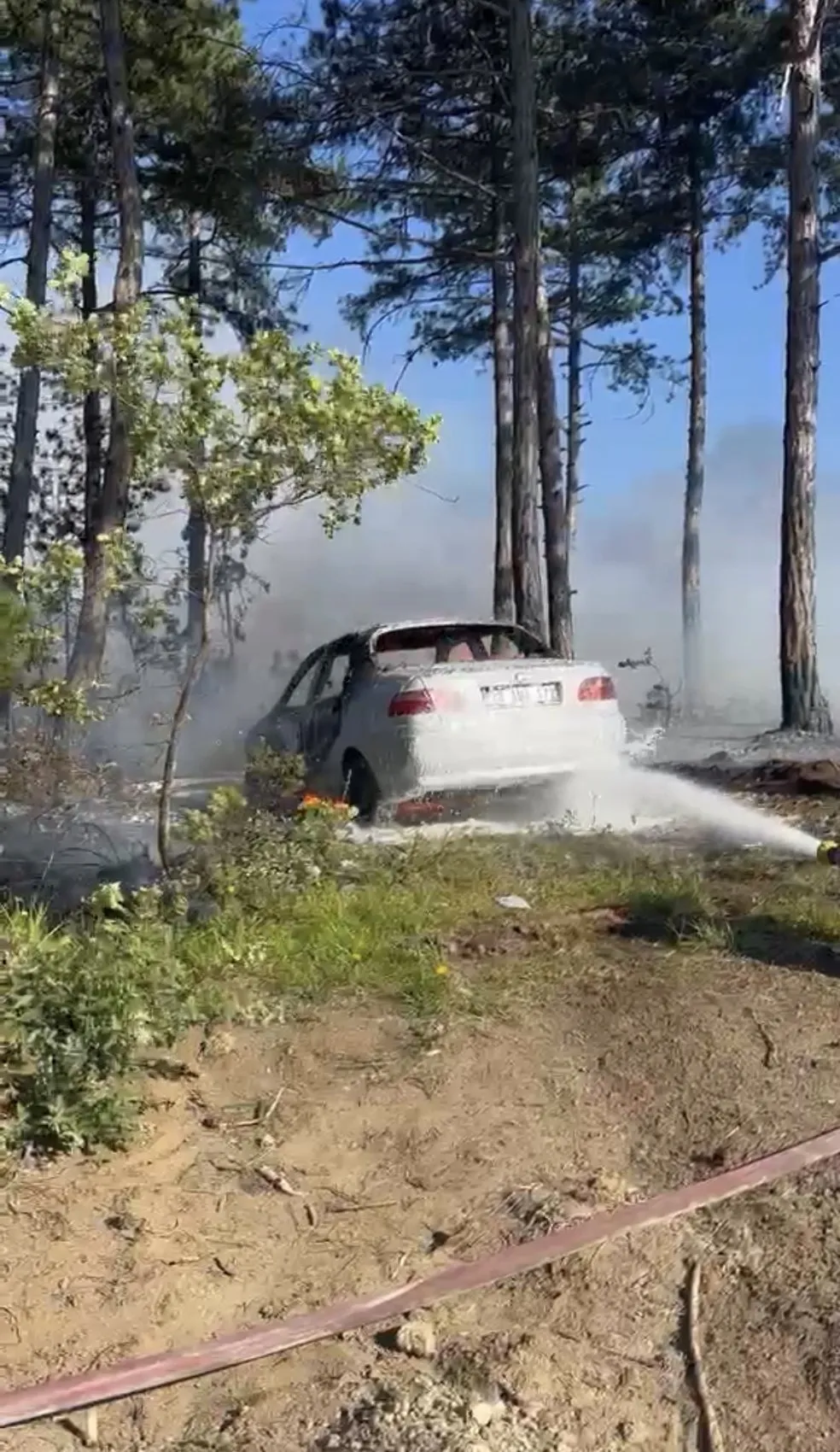 Karabük'te park halindeki otomobil ormanı küle çevirdi