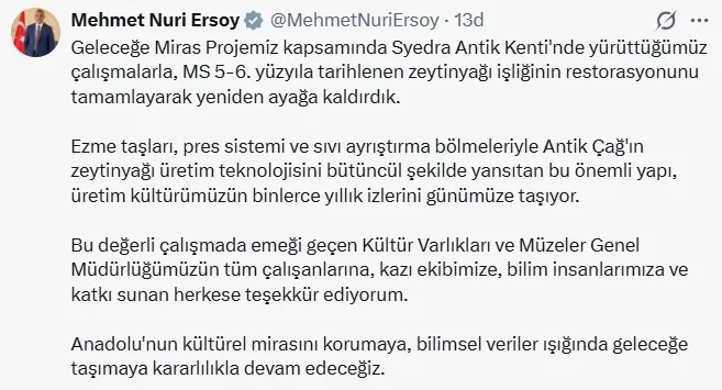 Syedra Antik Kenti'nde bin yıllık zeytinyağı üretim teknolojisi gün yüzüne çıktı