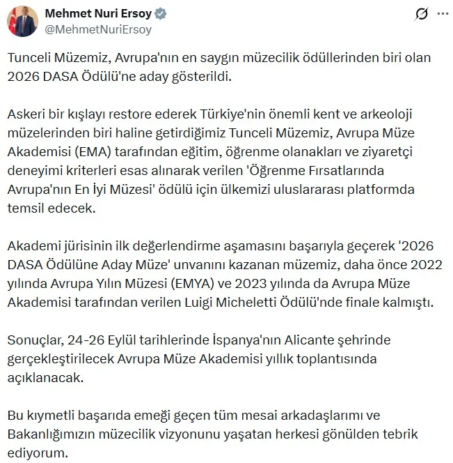 Tunceli Müzesi Avrupa’nın en prestijli ödülleri arasında yarışacak