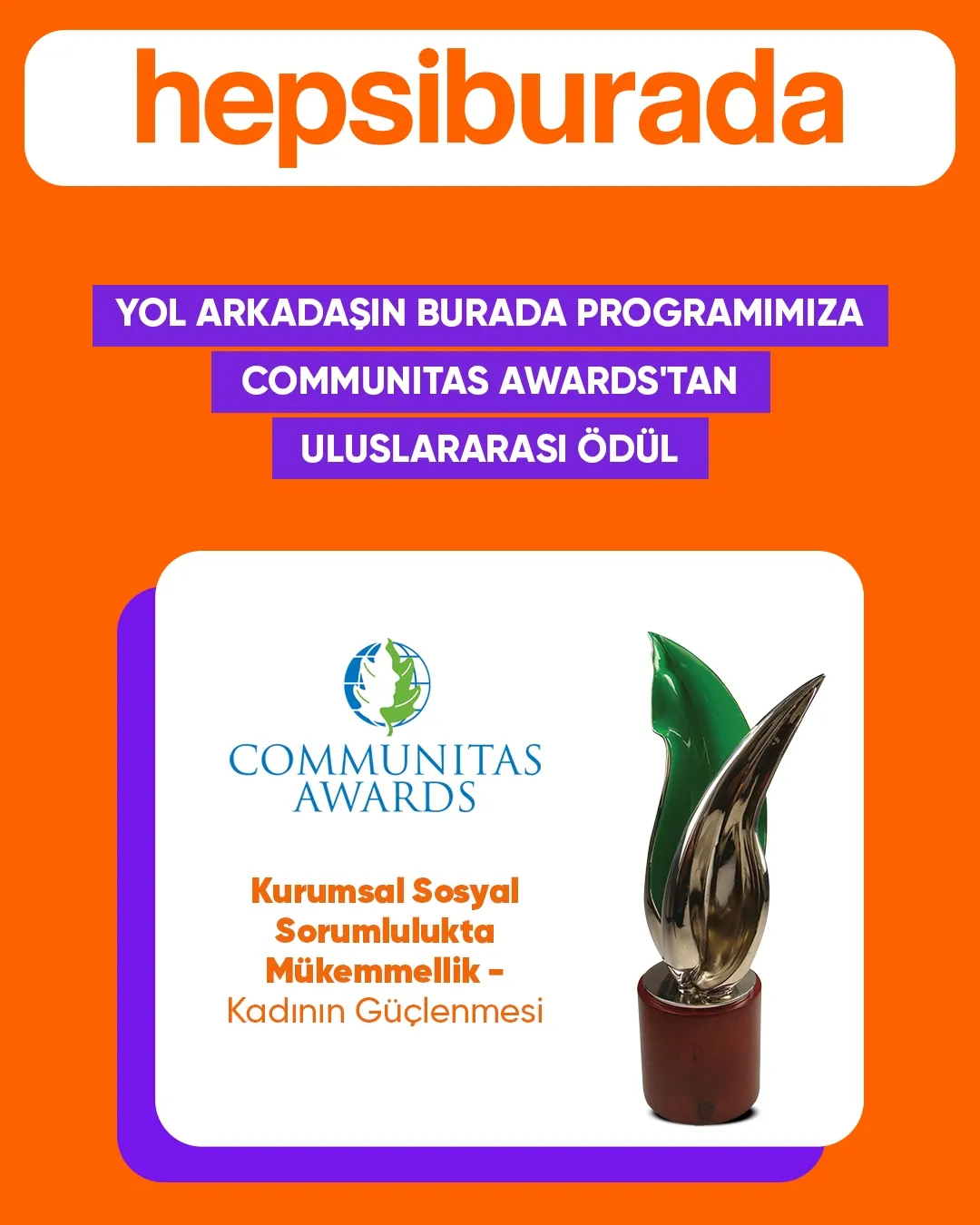 Hepsiburada'nın kadın girişimcilere desteği uluslararası ödülle tescillendi