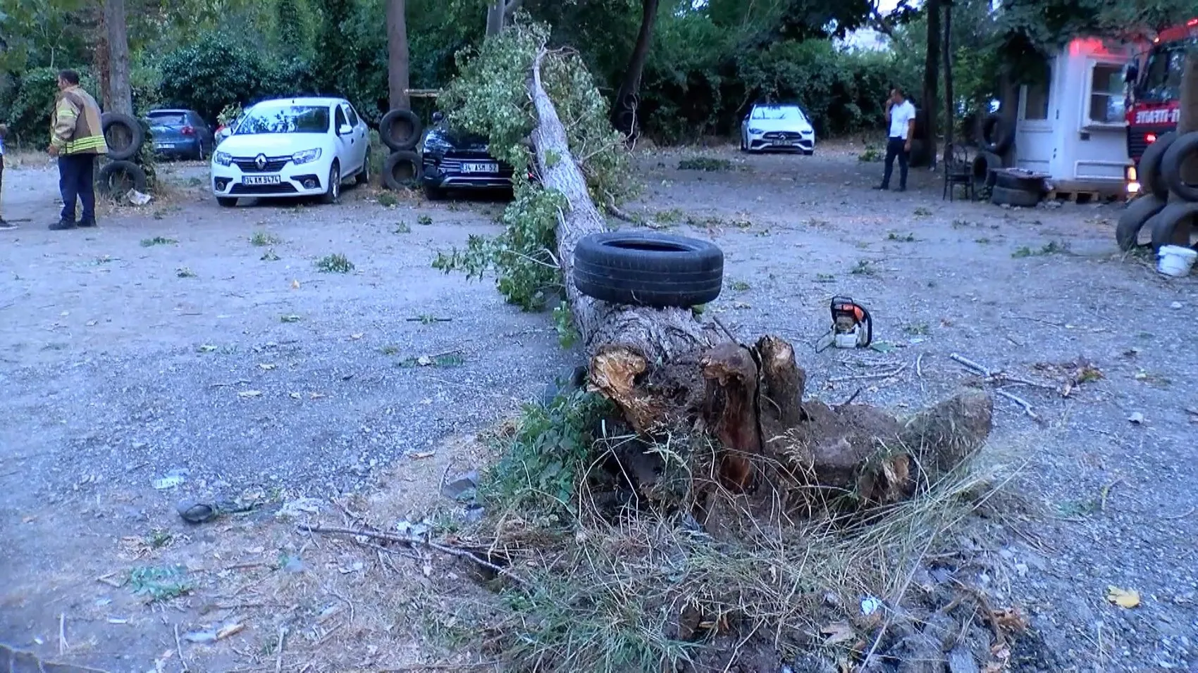 Beykoz'da fırtına bir aracı kullanılamaz hale getirdi