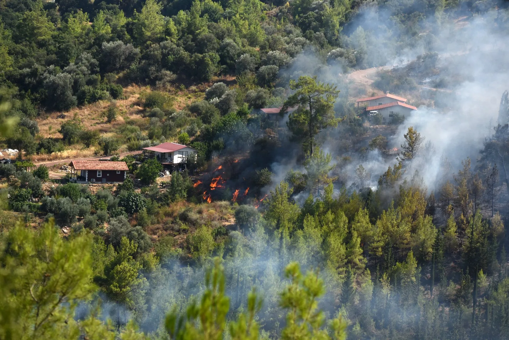 Antalya yangınlarla mücadele ediyor Kumluca yolunda alevler yükseliyor