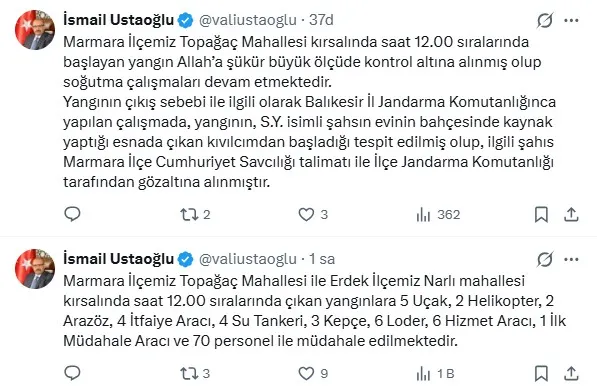 Marmara Adası'nda bir kaynak kıvılcımı ormanı küle çevirdi