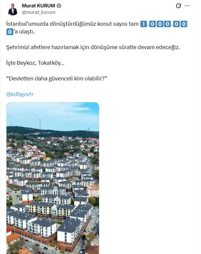 İstanbul’da kentsel dönüşümde 1 milyon konut barajı aşıldı
