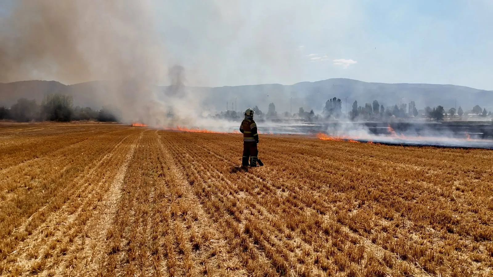 Kütahya kara yolunda anız yangını paniği