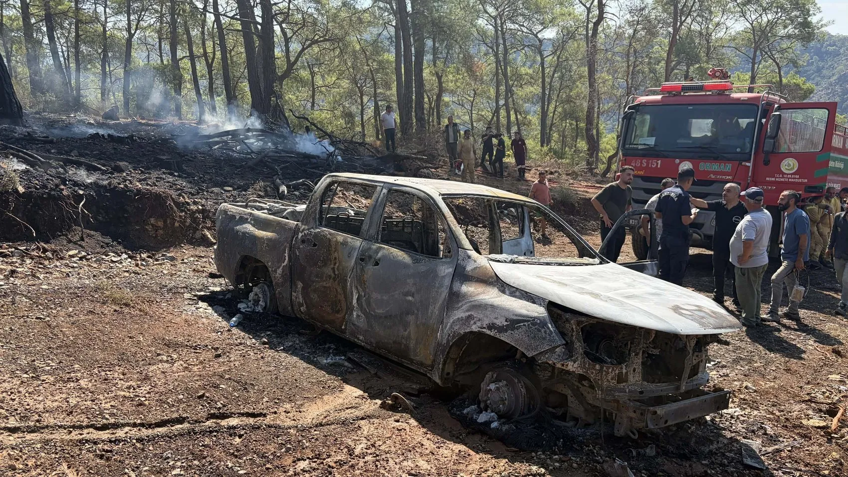 Fethiye'de kamyonet yangını ormana sıçradı