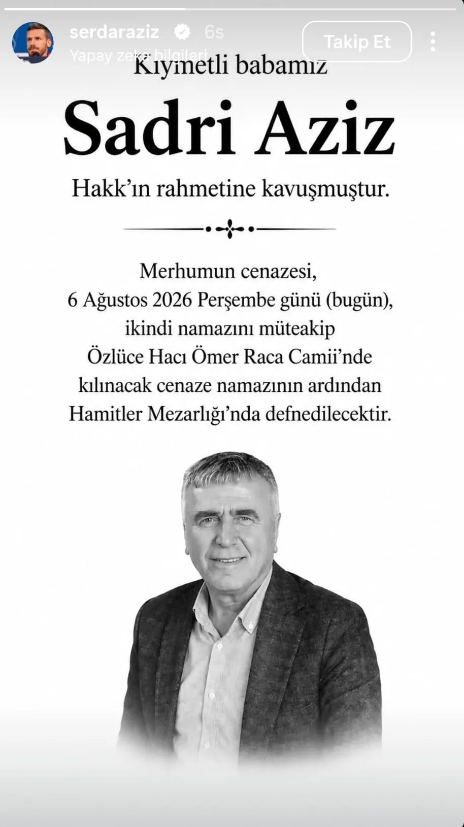 Milli futbolcu Serdar Aziz babasını son yolculuğuna uğurladı