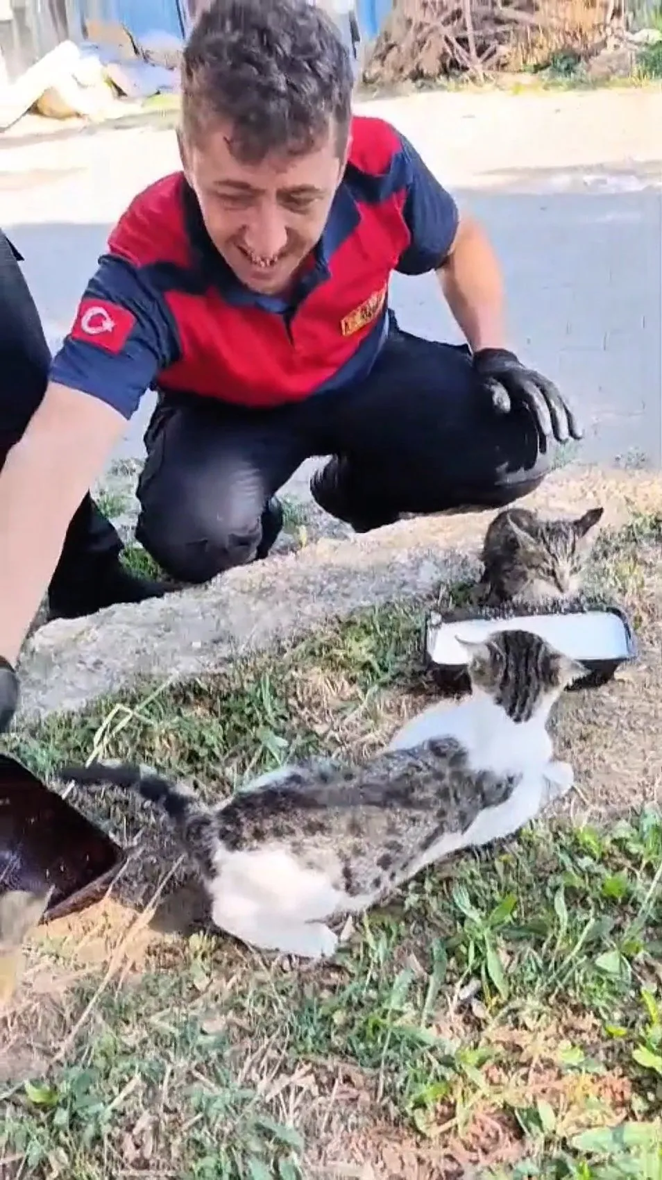Zonguldak'ta rögara sıkışan yavru kedi bir saatlik uğraşla kurtarıldı