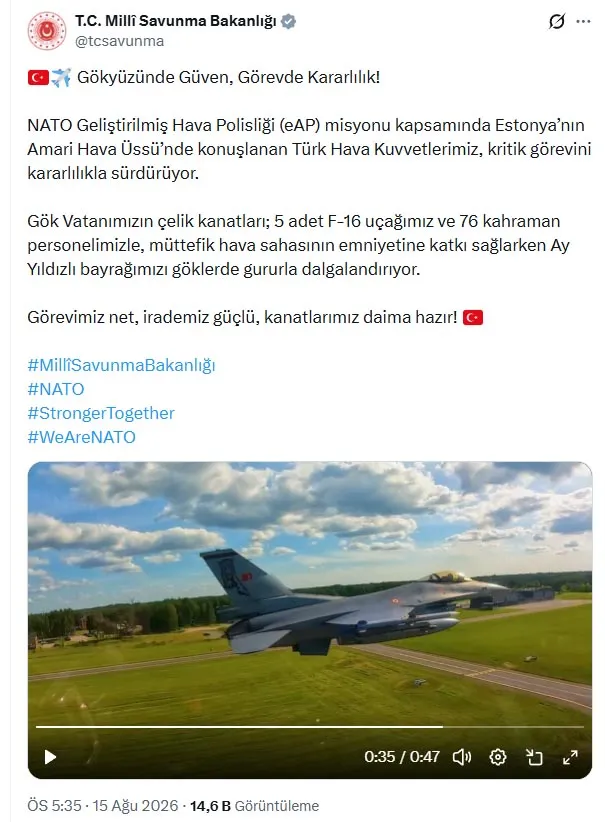 Türk F-16'ları Estonya semalarında NATO için uçuyor