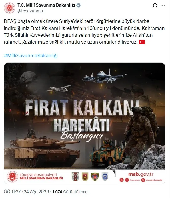 10 yıl önce Fırat Kalkanı başladı, MSB o günü böyle andı